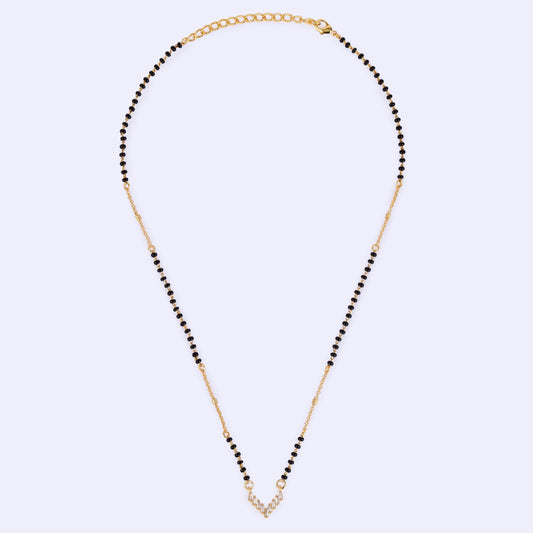 Saloni Fashion Jewellery Traditional Splendid "V" Shape Gold Plated Black Beaded Adjustable Chain Mangalsutra For Women