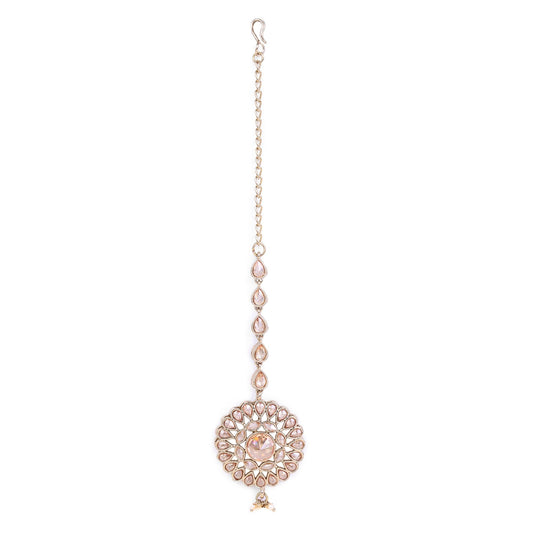Saloni Fashion Jewellery Traditional Oval and Round Shape Silver Gold Plated Brass Maang Tikka For Women