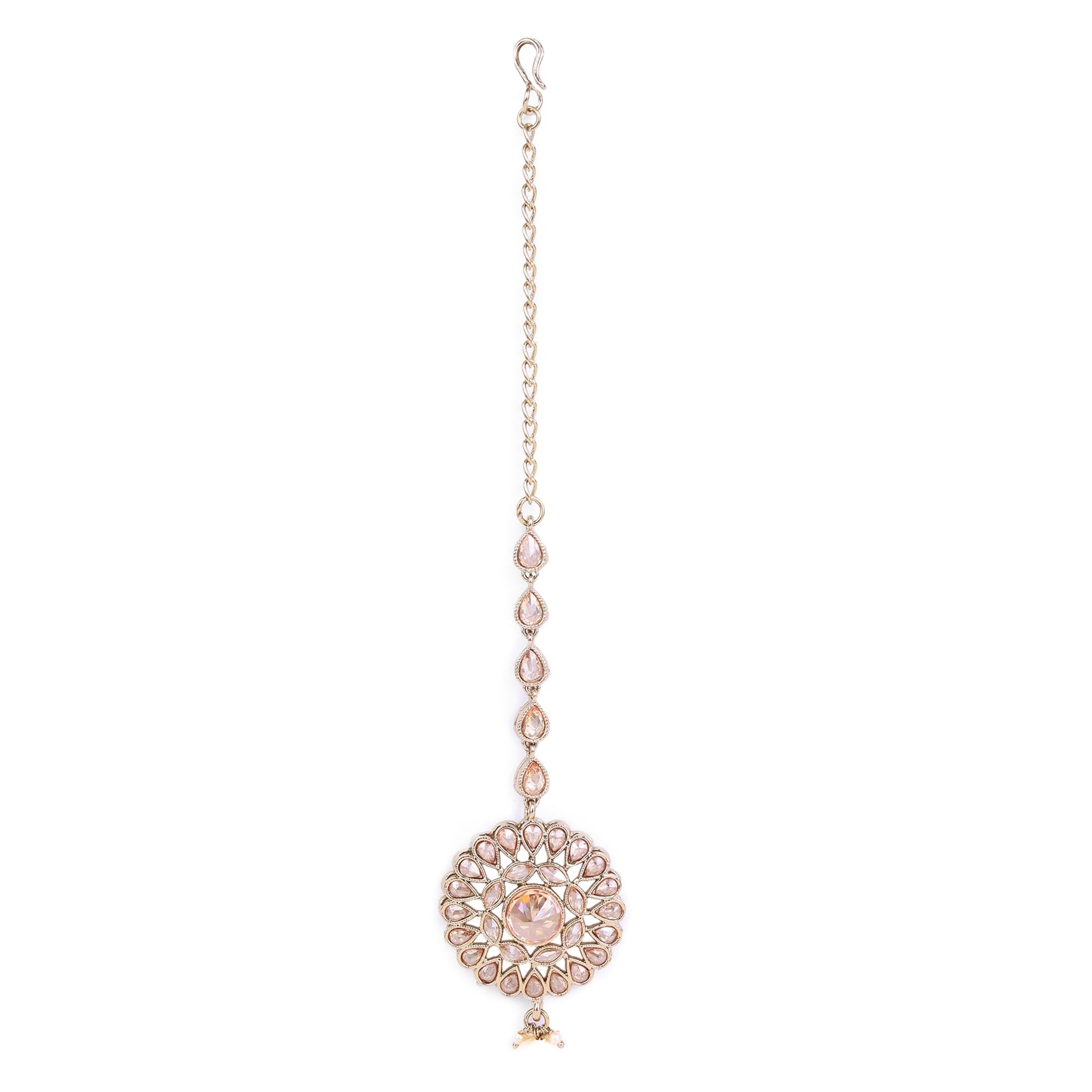 Saloni Fashion Jewellery Traditional Flower Shape and Pearl Silver Gold Plated Set of 2 Combo Maang Tikka For Women