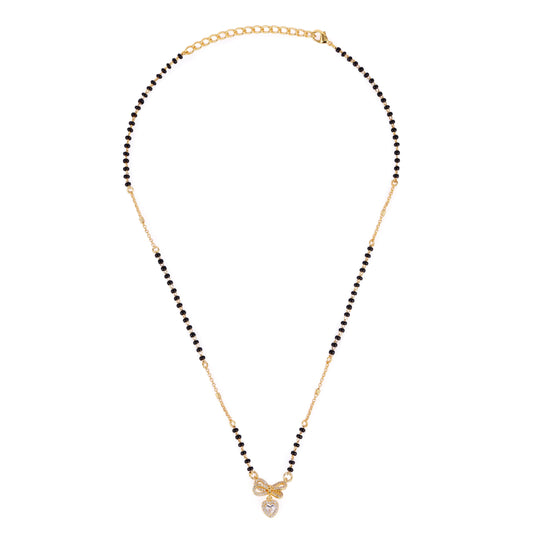 Saloni Fashion Jewellery Traditional Admirable Butterfly and Heart Shape Gold Plated Black Beaded Adjustable Chain Mangalsutra For Women