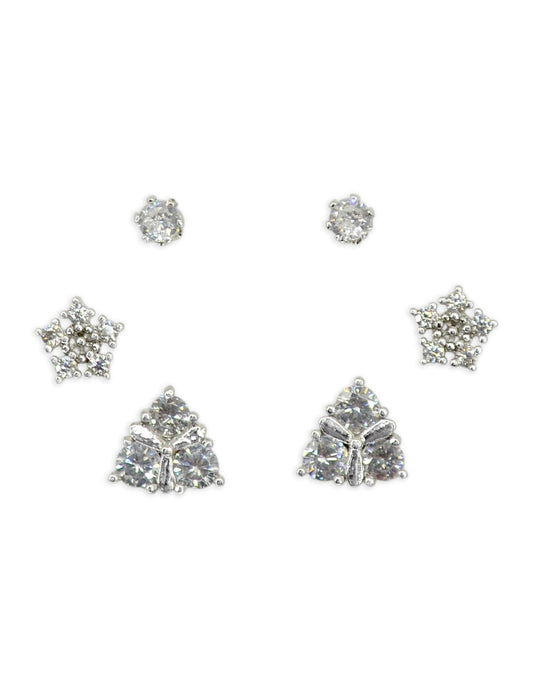 Saloni Fashion Jewellery Smooth Round Shape CZ Brass Silver Plated Stud Earring For Women and Girls