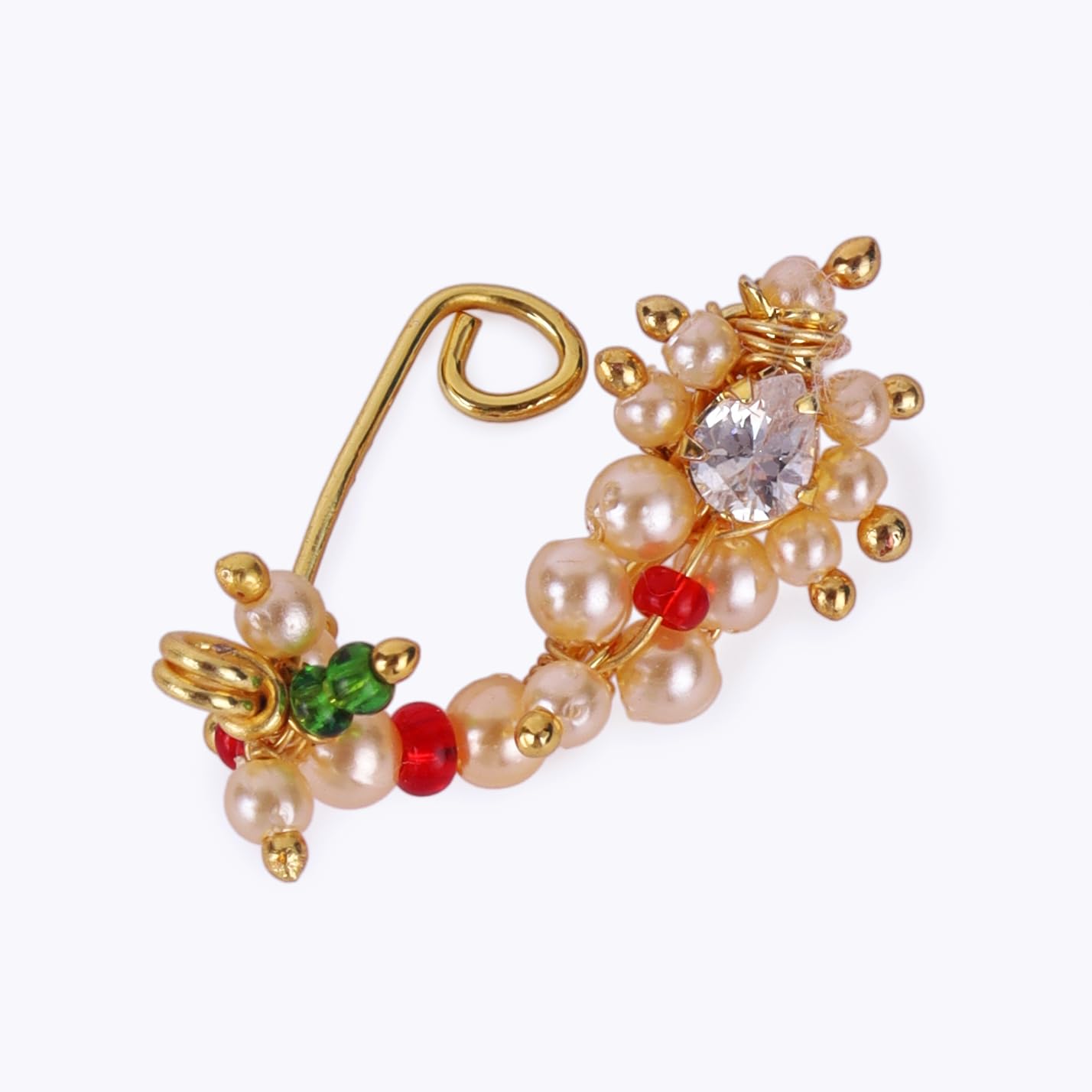 Saloni Fashion Jewellery Traditional Charming Oval Shape Gold Plated Maharashtrian Nosepin / Nath Without Piercing For Women and Girls
