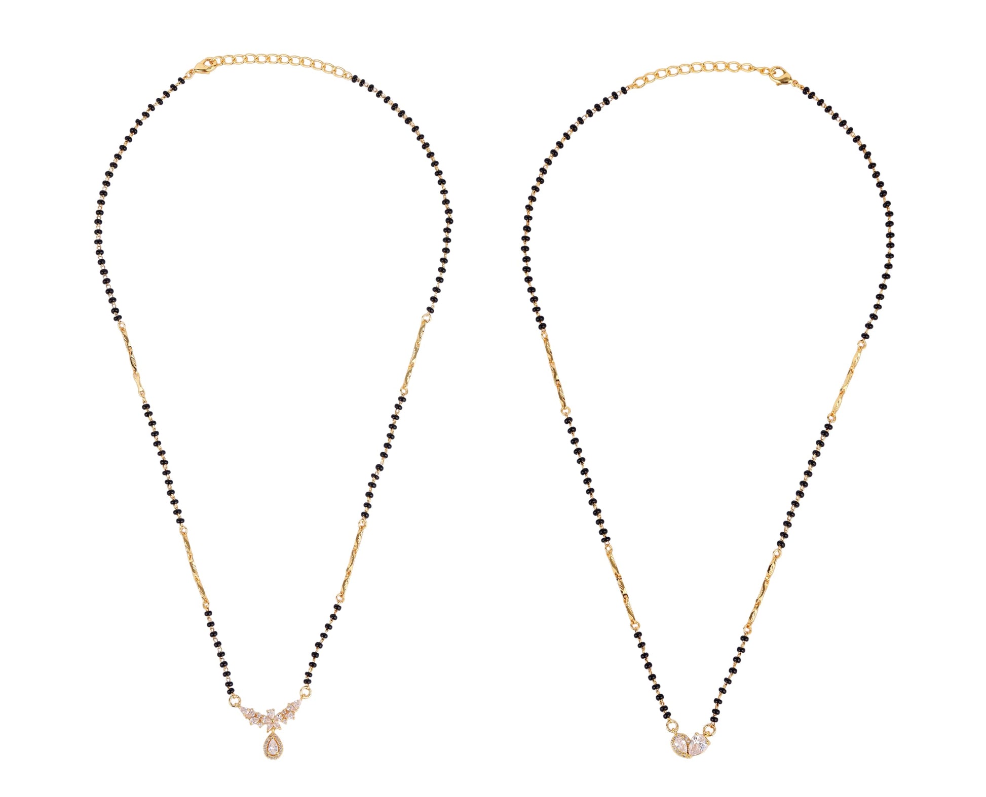 Saloni Fashion Jewellery Traditional Graceful Oval and Flower Design Gold Plated Combo Set of 2 Black Beaded Adjustable Chain Mangalsutra For Women