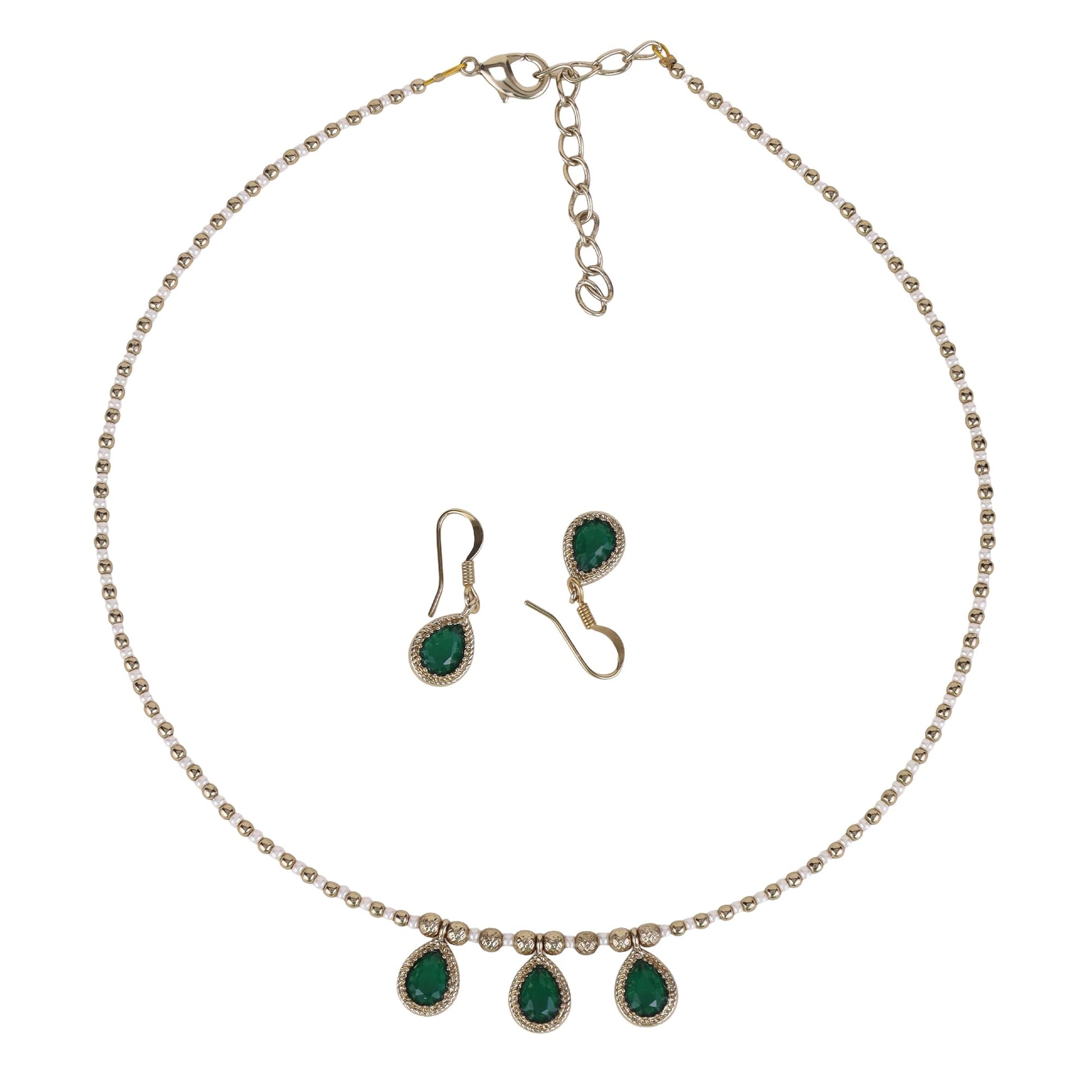 Saloni Fashion Jewellery Charming Oval shape Green Crystal Gold Plated Matinee Necklace Set(Mala) For Women