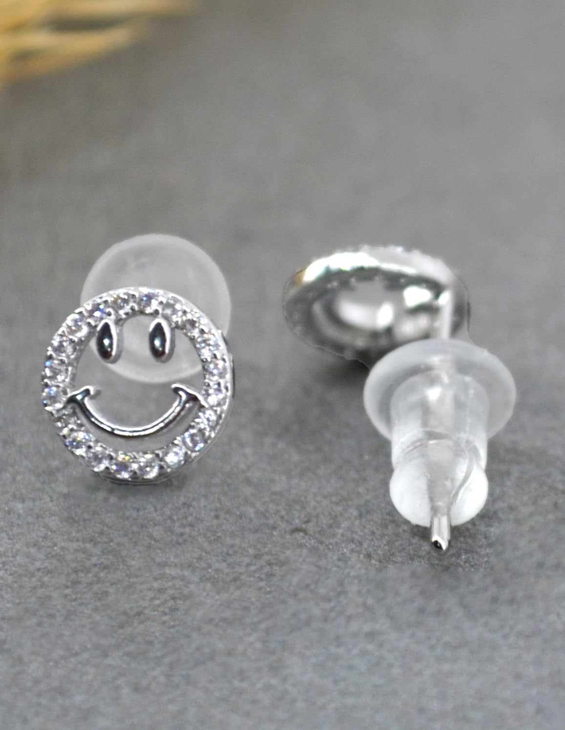 Saloni Fashion Jewellery Lavish Round and Smiley Shape CZ Brass Silver Plated Set of 3 Combo Stud Earring For Women and Girls