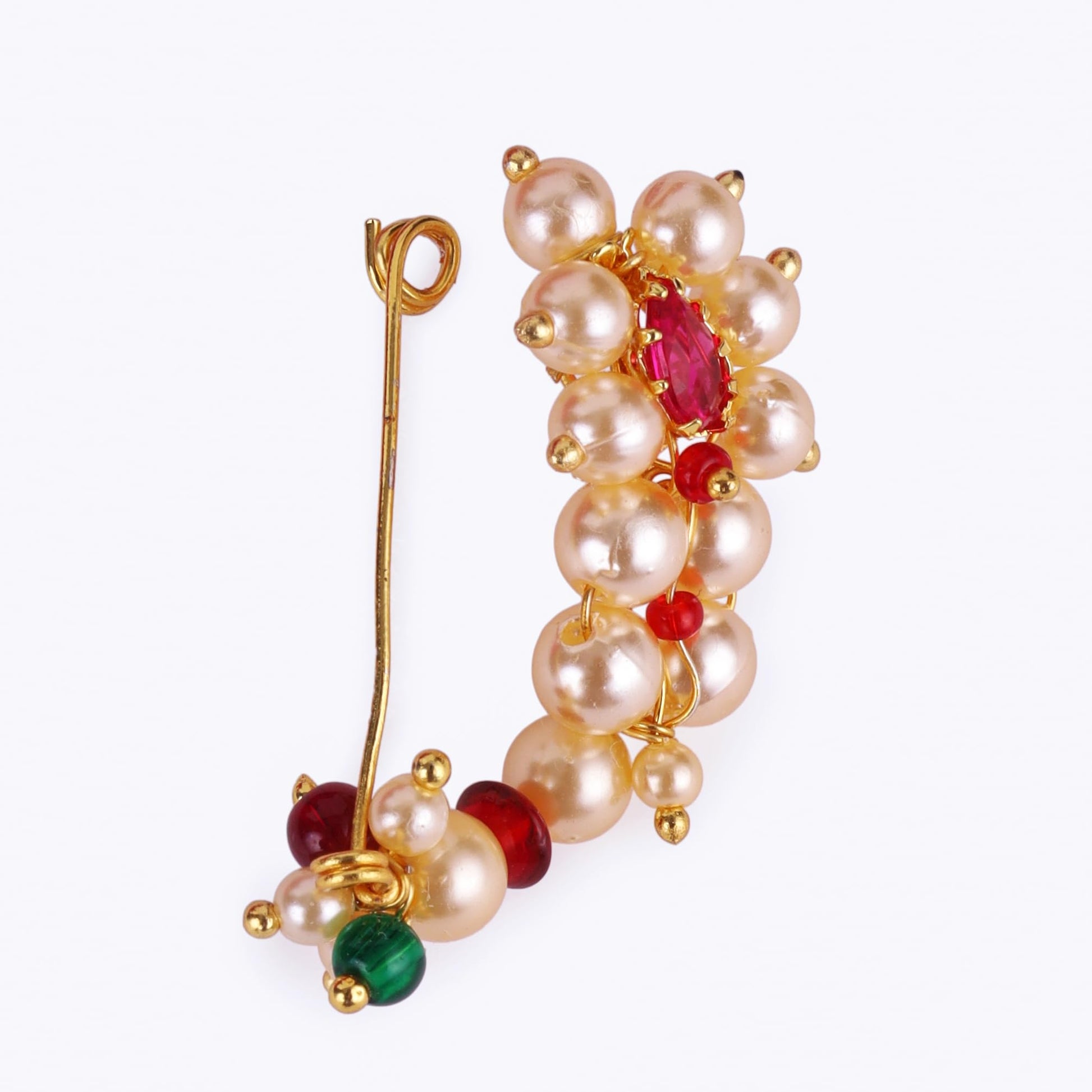 Saloni Fashion Jewellery Traditional Admirable Oval Shape Gold Plated Maharashtrian Nosepin / Nath Without Piercing For Women and Girls