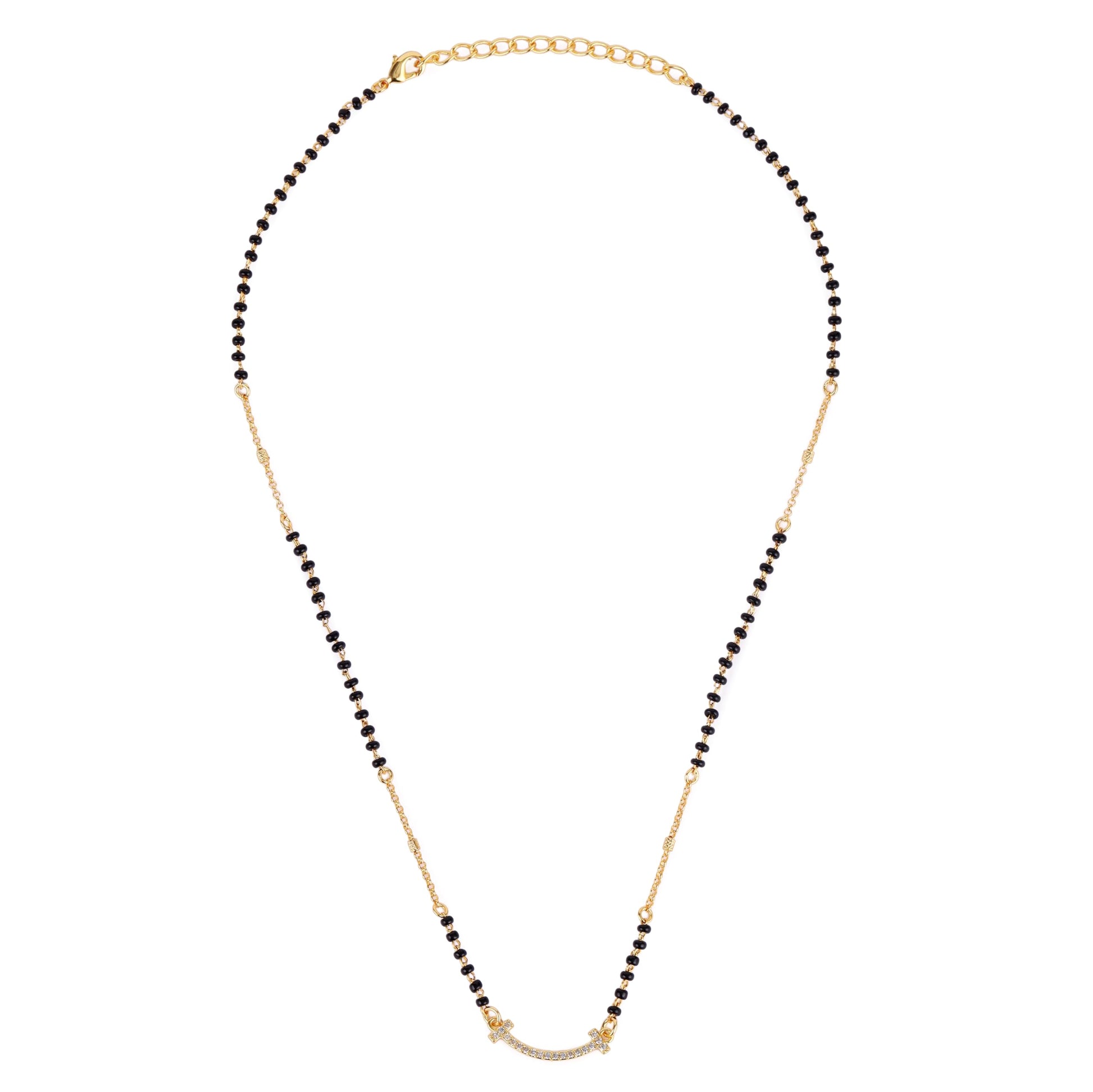 Saloni Fashion Jewellery Traditional Pretty CZ Studded Gold Plated Black Beaded Adjustable Chain Mangalsutra For Women