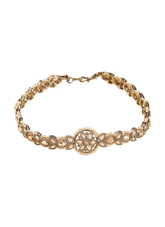 Saloni Fashion Jewellery Attractive Flower Design and Pearl Brown Kundan Stone Antique Gold Plated Mathapatti(Sheeshphool) For Women and Girls