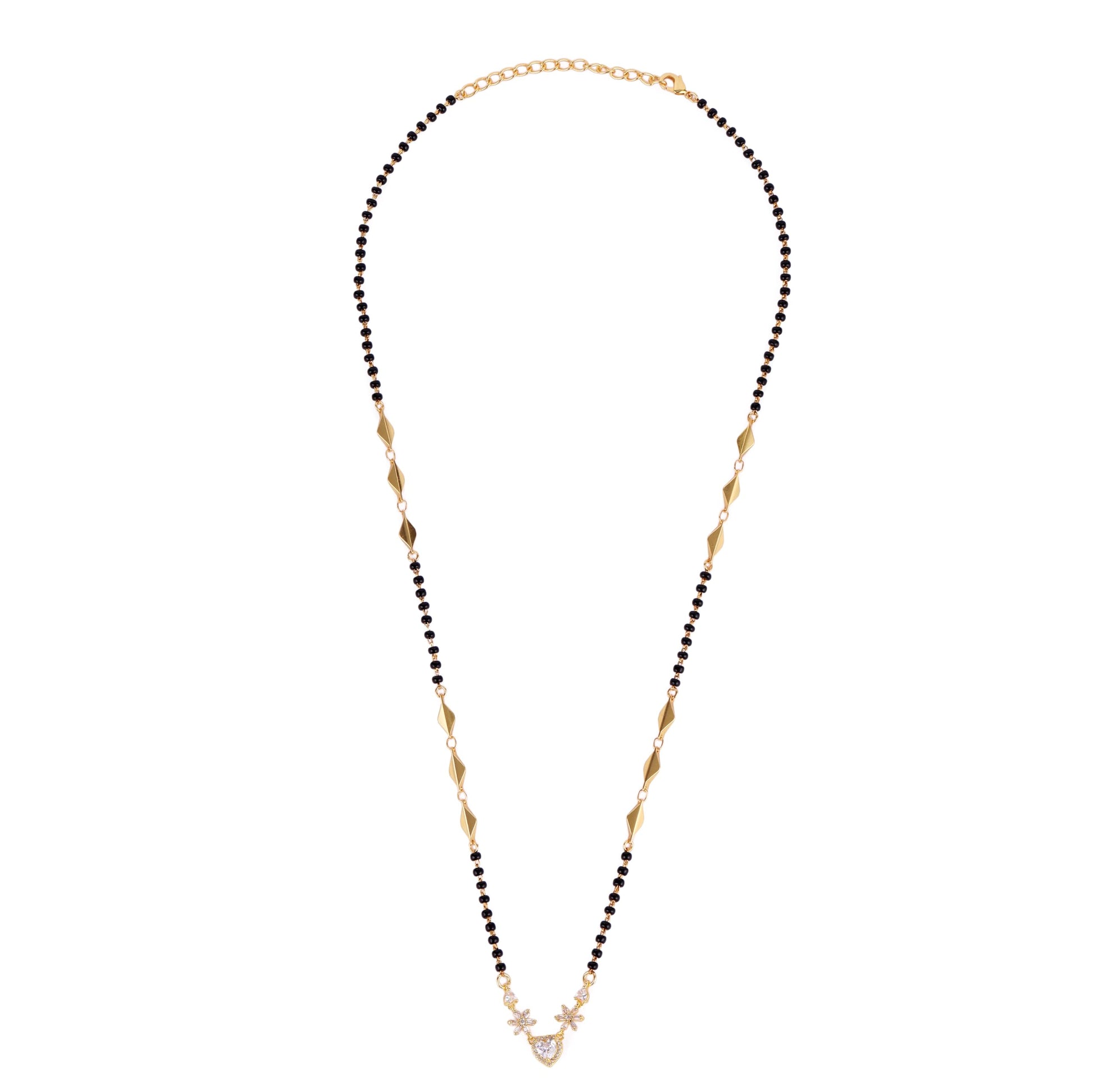 Saloni Fashion Jewellery Traditional Modern Flower and Heart Shape Gold Plated Black Beaded Adjustable Chain Mangalsutra For Women