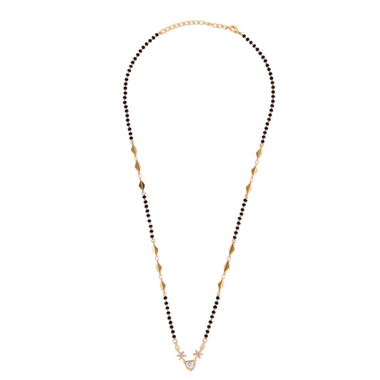 Saloni Fashion Jewellery Traditional Modern Flower and Heart Shape Gold Plated Black Beaded Adjustable Chain Mangalsutra For Women