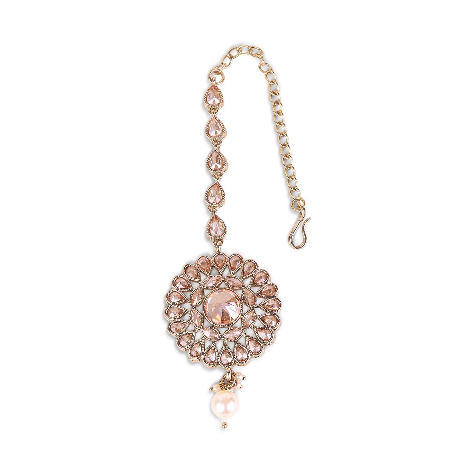 Saloni Fashion Jewellery Traditional Oval and Round Shape Silver Gold Plated Brass Maang Tikka For Women
