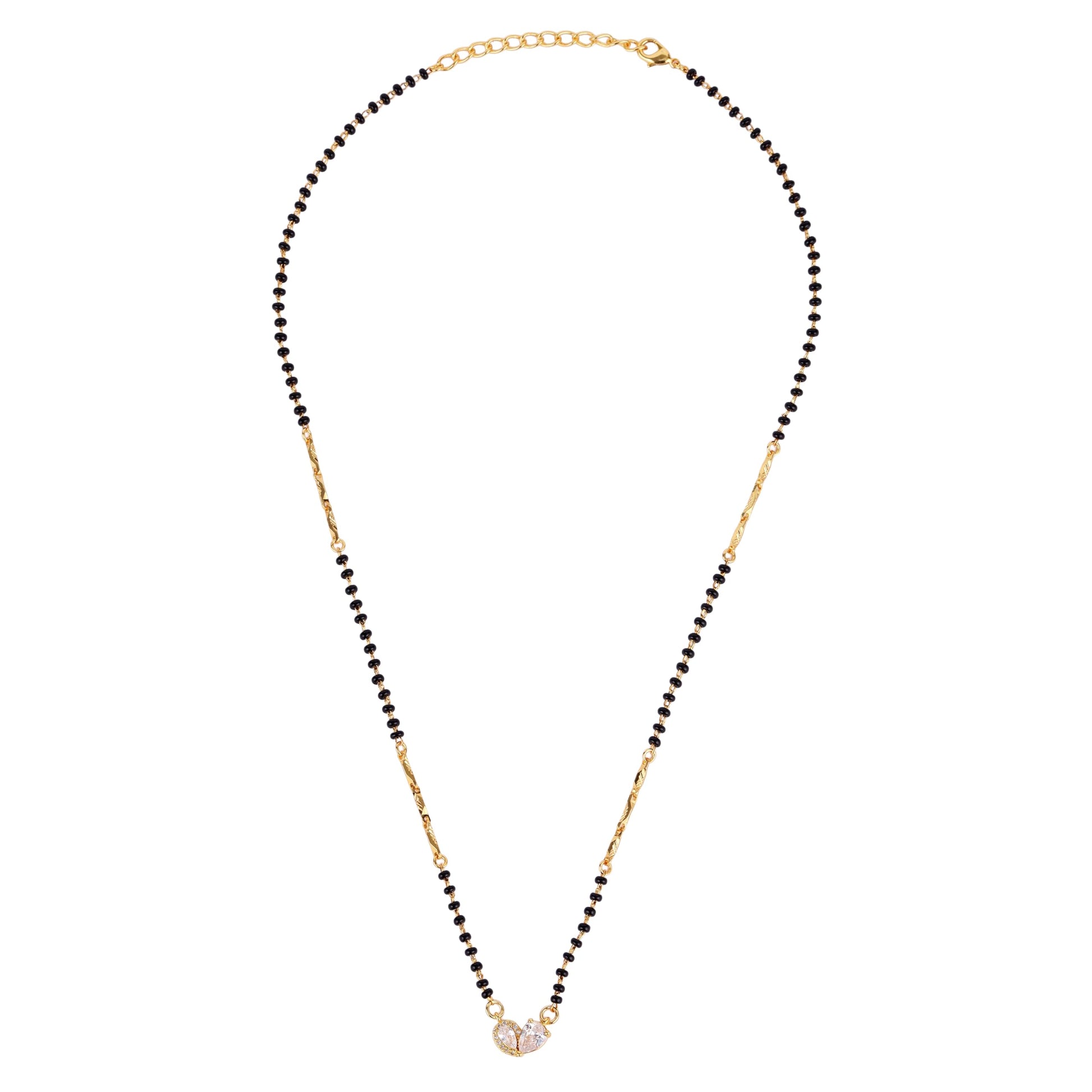 Saloni Fashion Jewellery Traditional Graceful Oval and Flower Design Gold Plated Combo Set of 2 Black Beaded Adjustable Chain Mangalsutra For Women