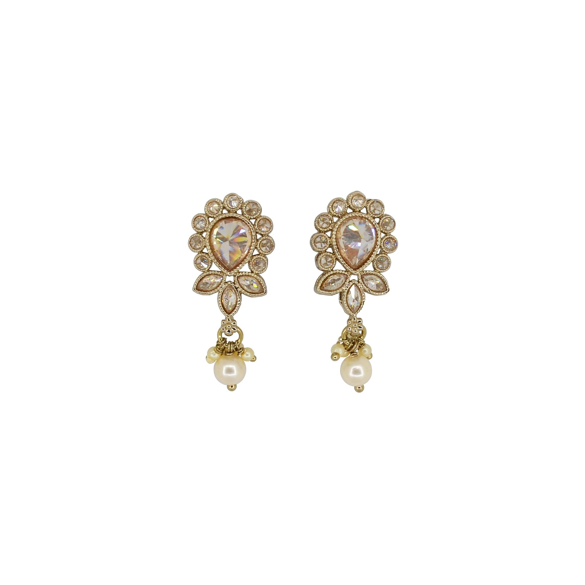 Saloni Fashion Jewellery Exotic Oval and Leaf Design Gold Plated Brown Kundan Stone Dangle Earring For Women and Girls