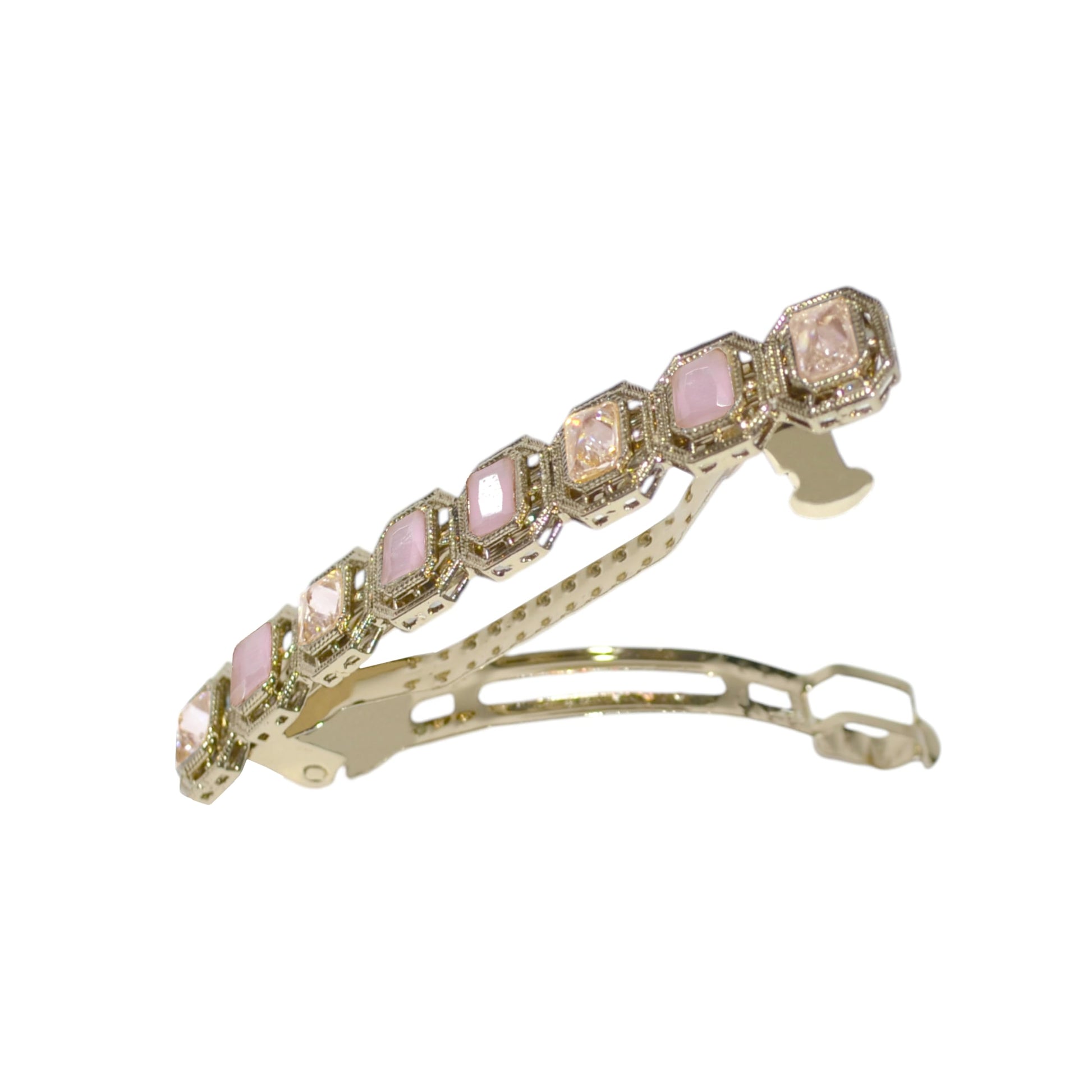 Saloni Fashion Jewellery Smooth Round Shape Pink Kundan Antique Gold Plated Hair Clip For Women and Girls