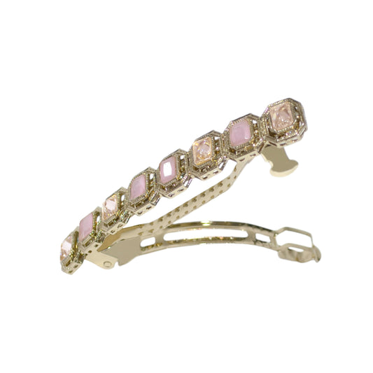 Saloni Fashion Jewellery Smooth Round Shape Pink Kundan Antique Gold Plated Hair Clip For Women and Girls