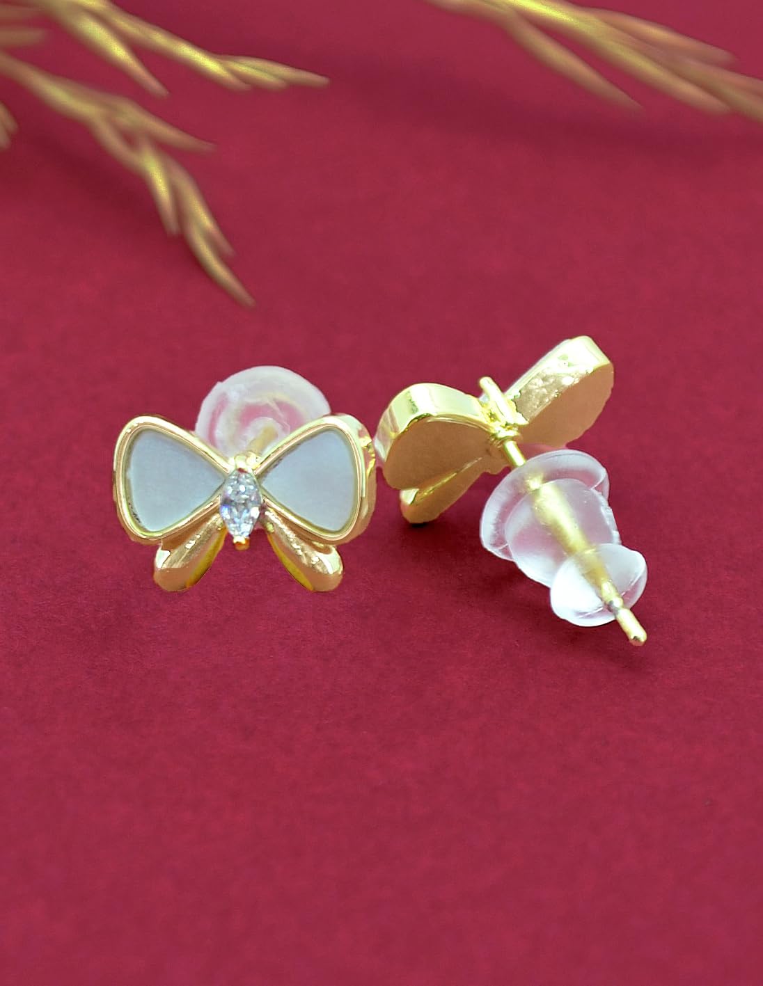 Saloni Fashion Jewellery Youthful Butterfly and Heart Shape Kundan Brass Gold Plated Set of 3 Combo Stud Earring For Women and Girls