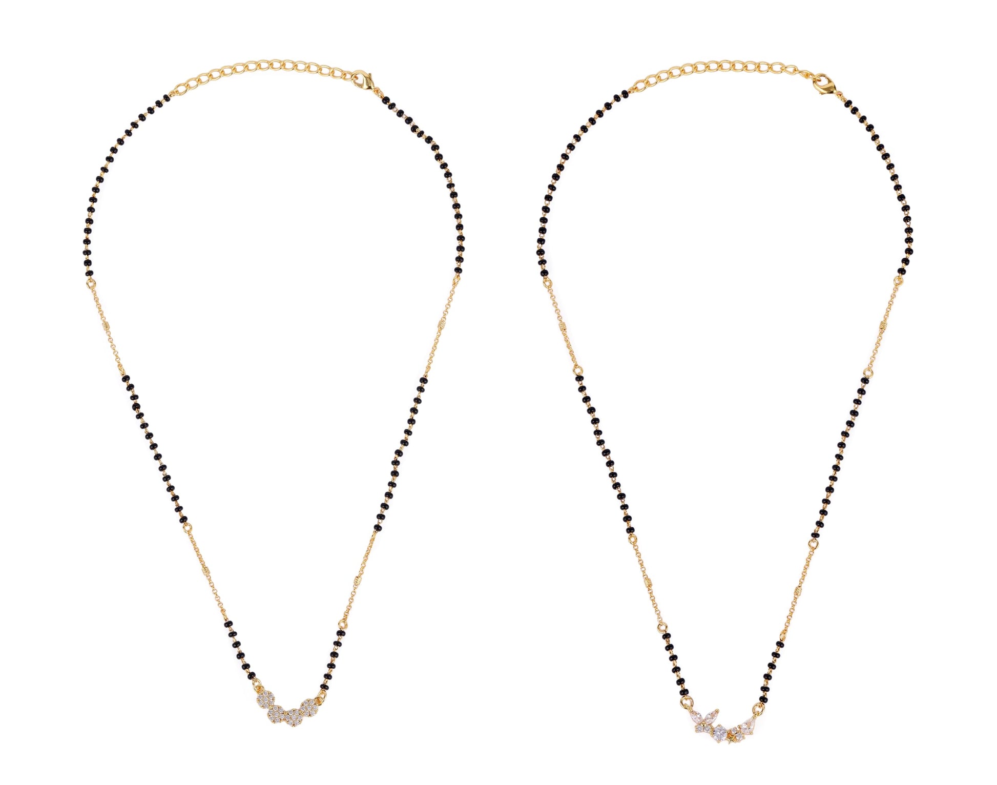 Saloni Fashion Jewellery Traditional Stylish CZ Studded Round Shape Gold Plated Combo Set of 2 Black Beaded Adjustable Chain Mangalsutra For Women