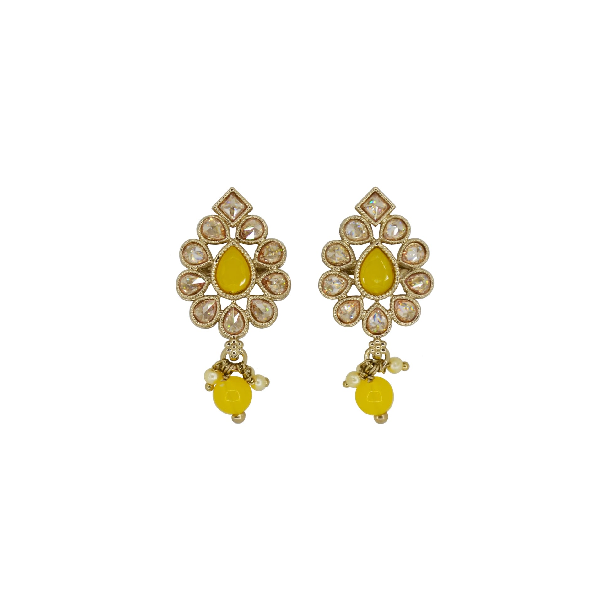 Saloni Fashion Jewellery Marvellous Oval Shape Yellow Uncut Kundan Stone Antique Gold Plated Jhumki Earring For Women and Girls