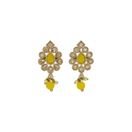 Saloni Fashion Jewellery Marvellous Oval Shape Yellow Uncut Kundan Stone Antique Gold Plated Jhumki Earring For Women and Girls