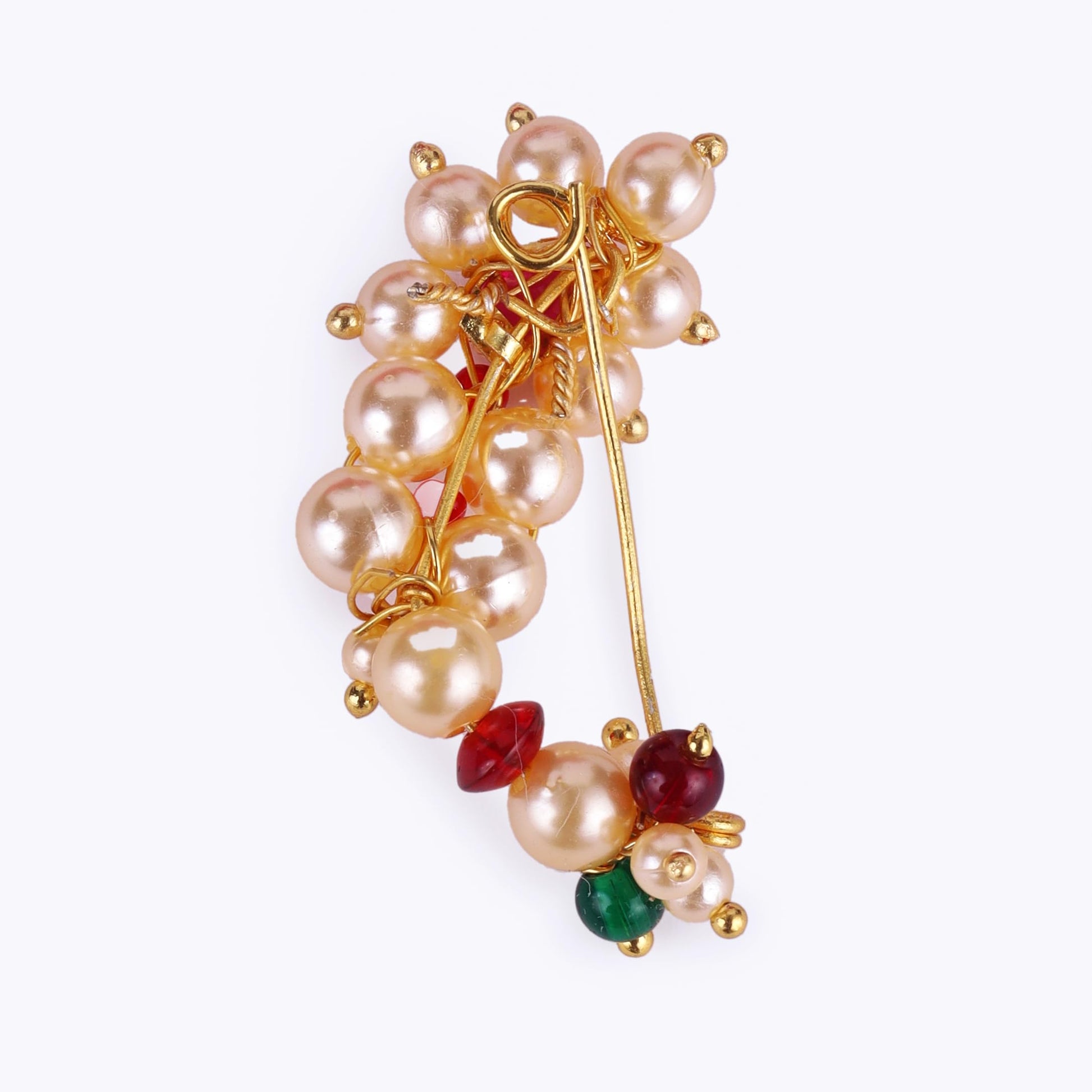 Saloni Fashion Jewellery Traditional Admirable Oval Shape Gold Plated Maharashtrian Nosepin / Nath Without Piercing For Women and Girls