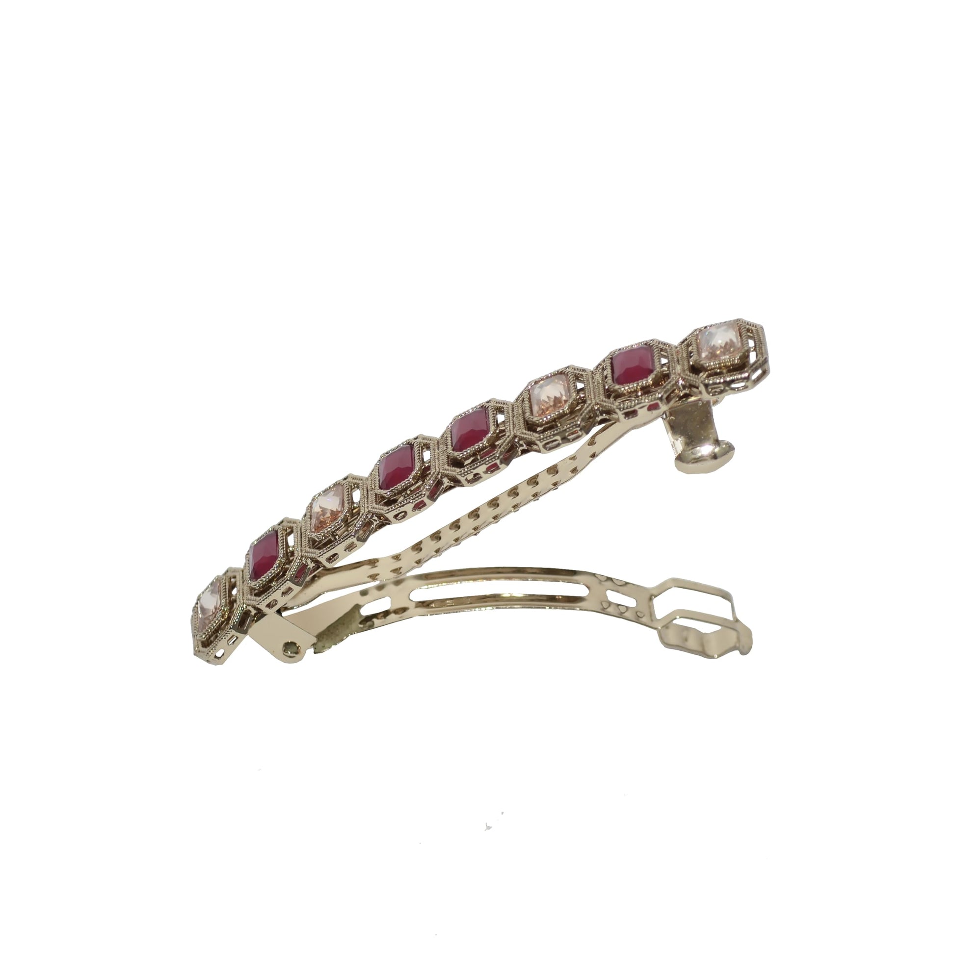 Saloni Fashion Jewellery Delightful Round and Square Shape Antique Gold Plated Ruby and Uncut Kundan Stone 1 Hair Clip For Women and Girls