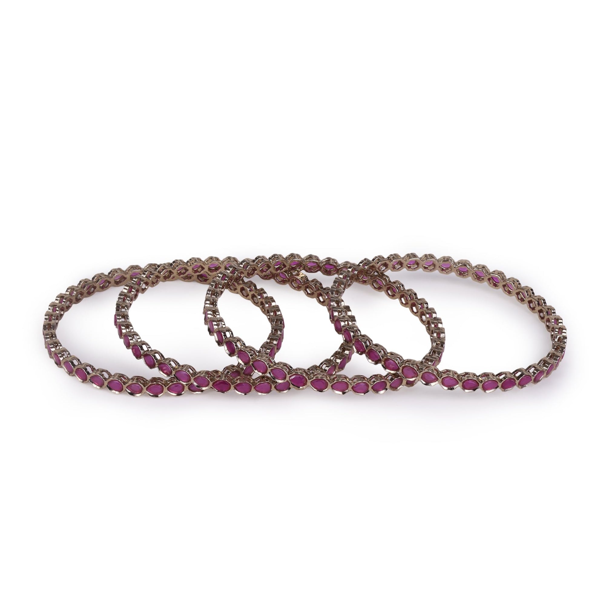 Saloni Fashion Jewellery Desirable Oval Pink Crystal Antique Gold Plated Set Of 4 Bangles For Women