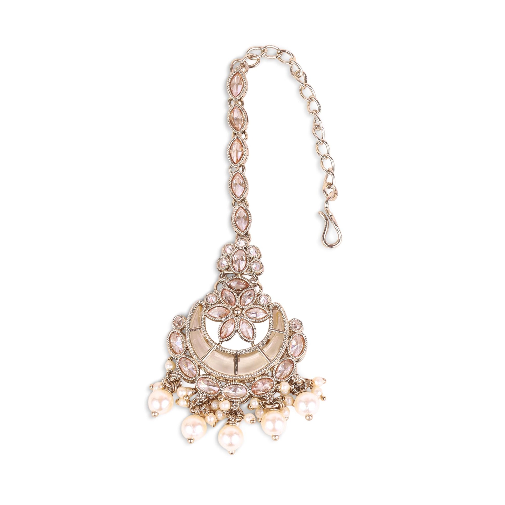 Saloni Fashion Jewellery Traditional Chandelier and Flower Shape Silver Gold Plated Maang Tikka For Women