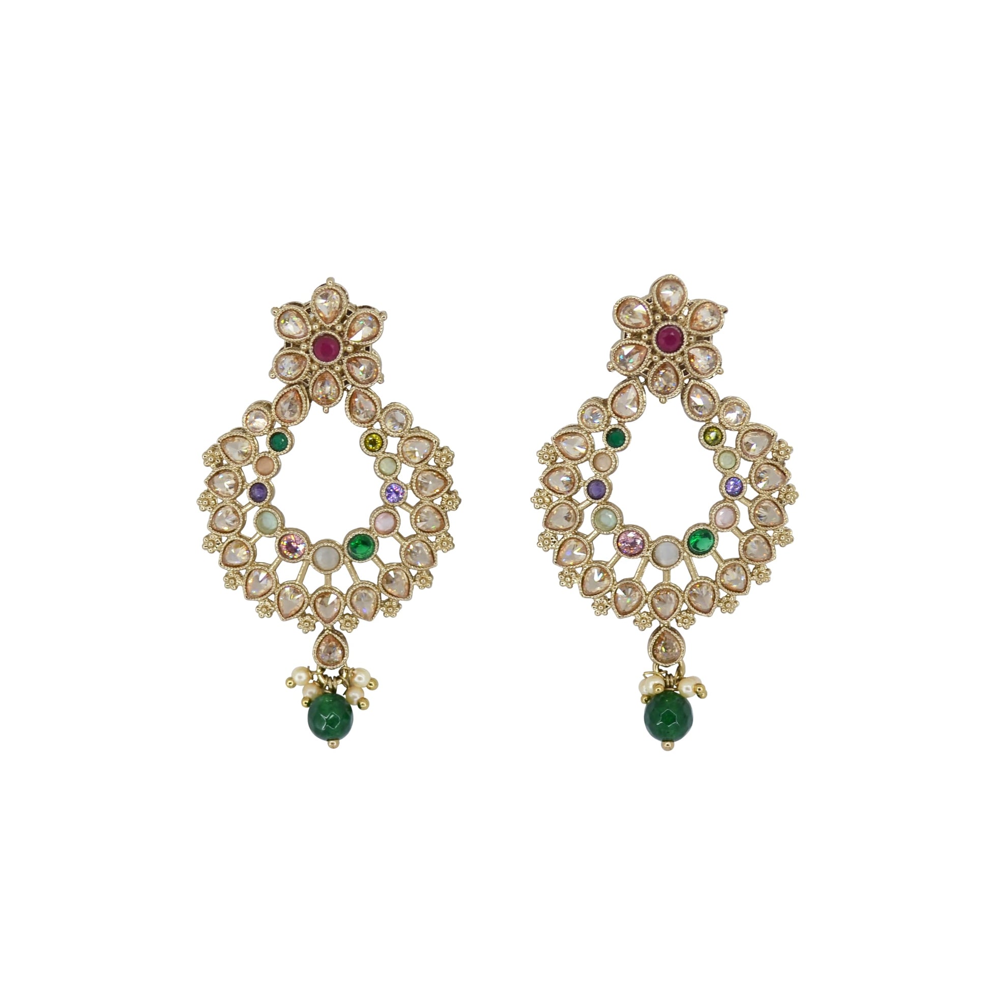 Saloni Fashion Jewellery Incredible Pear and Flower Design Gold Plated Multi Kundan Stone Chandelier Earring For Women and Girls