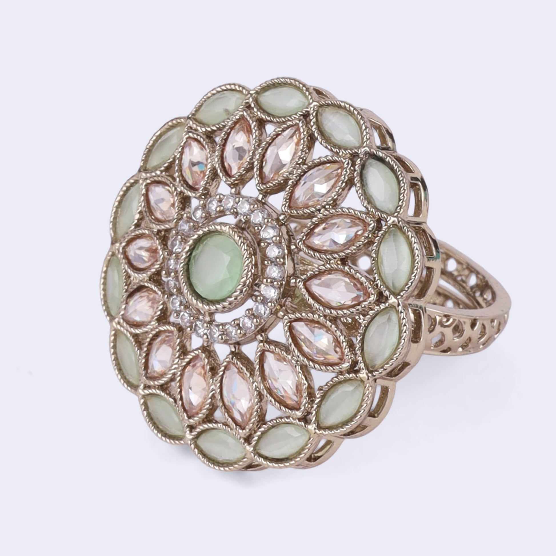 Saloni Fashion Jewellery Gorgeous Round and Oval Shape Gold Plated Adjustable Finger Ring For Women