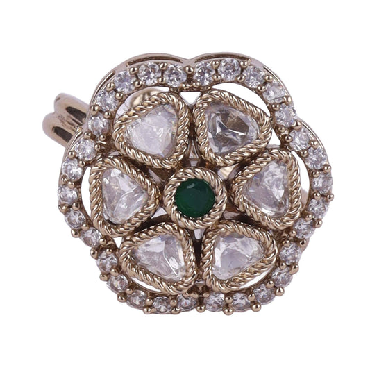Saloni Fashion Jewellery Pleasing Round and Trangle Shape Gold Plated Adjustable Finger Ring For Women