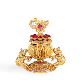 Saloni Fashion Jewellery Traditional Peacock and Elephant Gold Plated Brass Sindoor Dani/Dibbi For Women