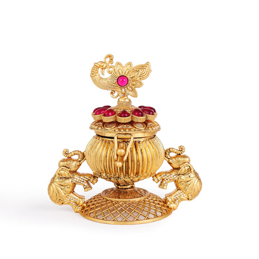Saloni Fashion Jewellery Traditional Peacock and Elephant Gold Plated Brass Sindoor Dani/Dibbi For Women