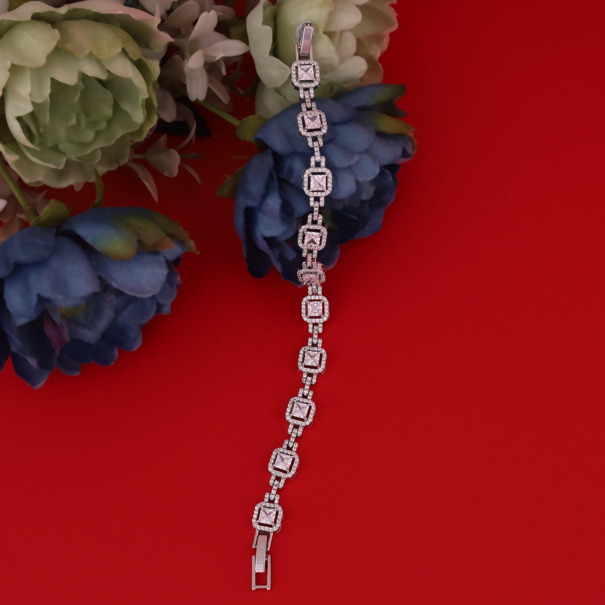 Saloni Fashion Jewellery Excellent Square Shape Silver Plated Free Size Charm Bracelet For Women