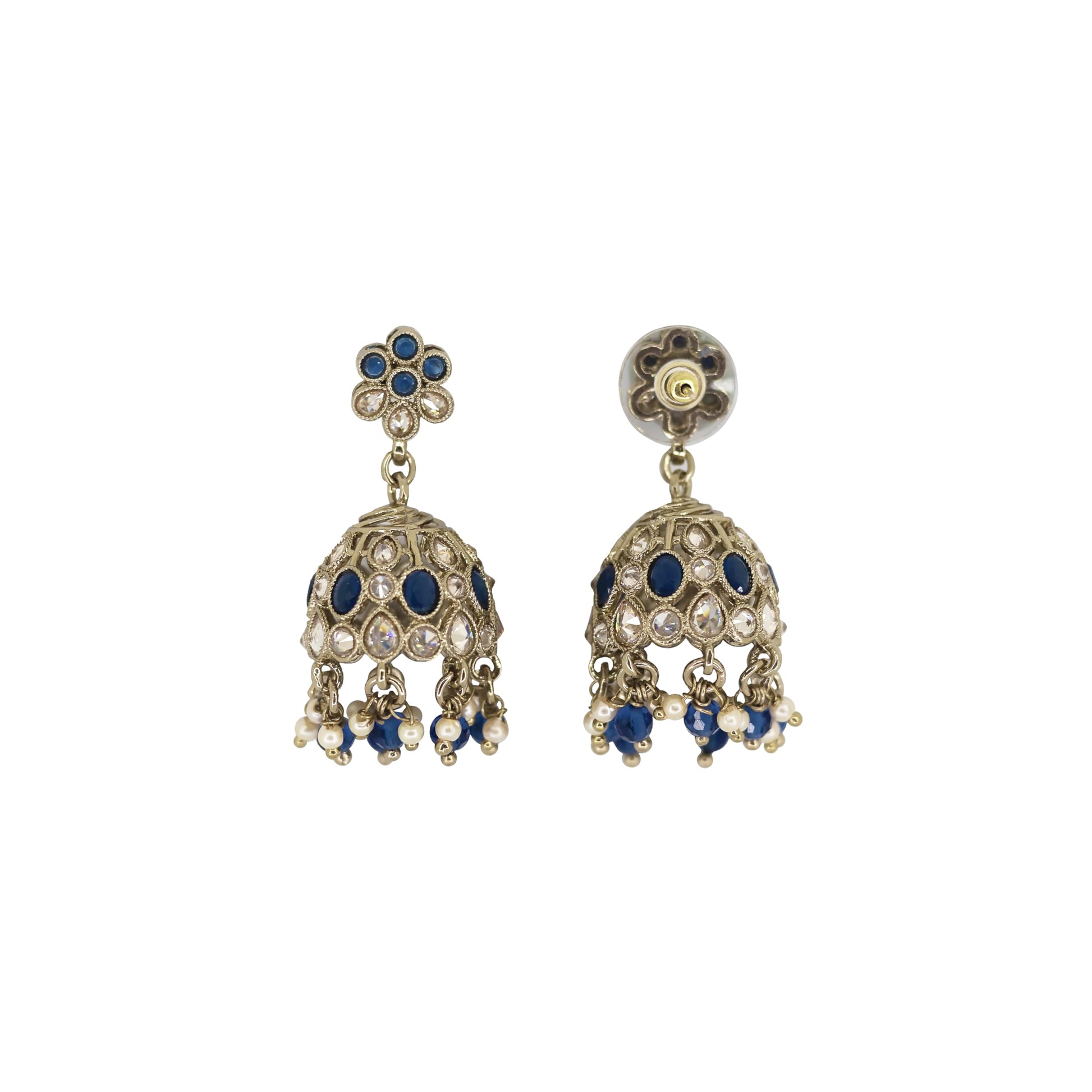 Saloni Fashion Jewellery Pleasant Flower Shape Blue Uncut Kundan Stone Antique Gold Plated Jhumki Earring For Women and Girls