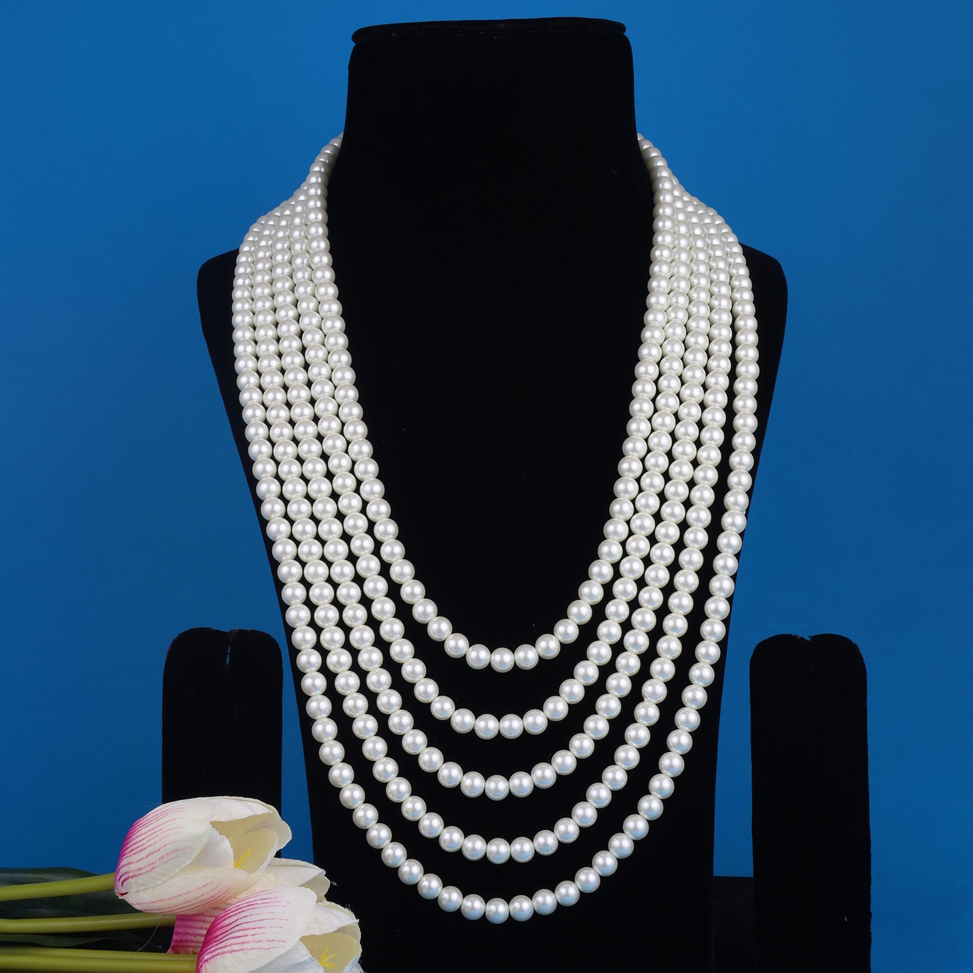 Saloni Fashion Jewellery Freshwater Small Pearl 5 Layered Gold Plated Moti Mala Necklace