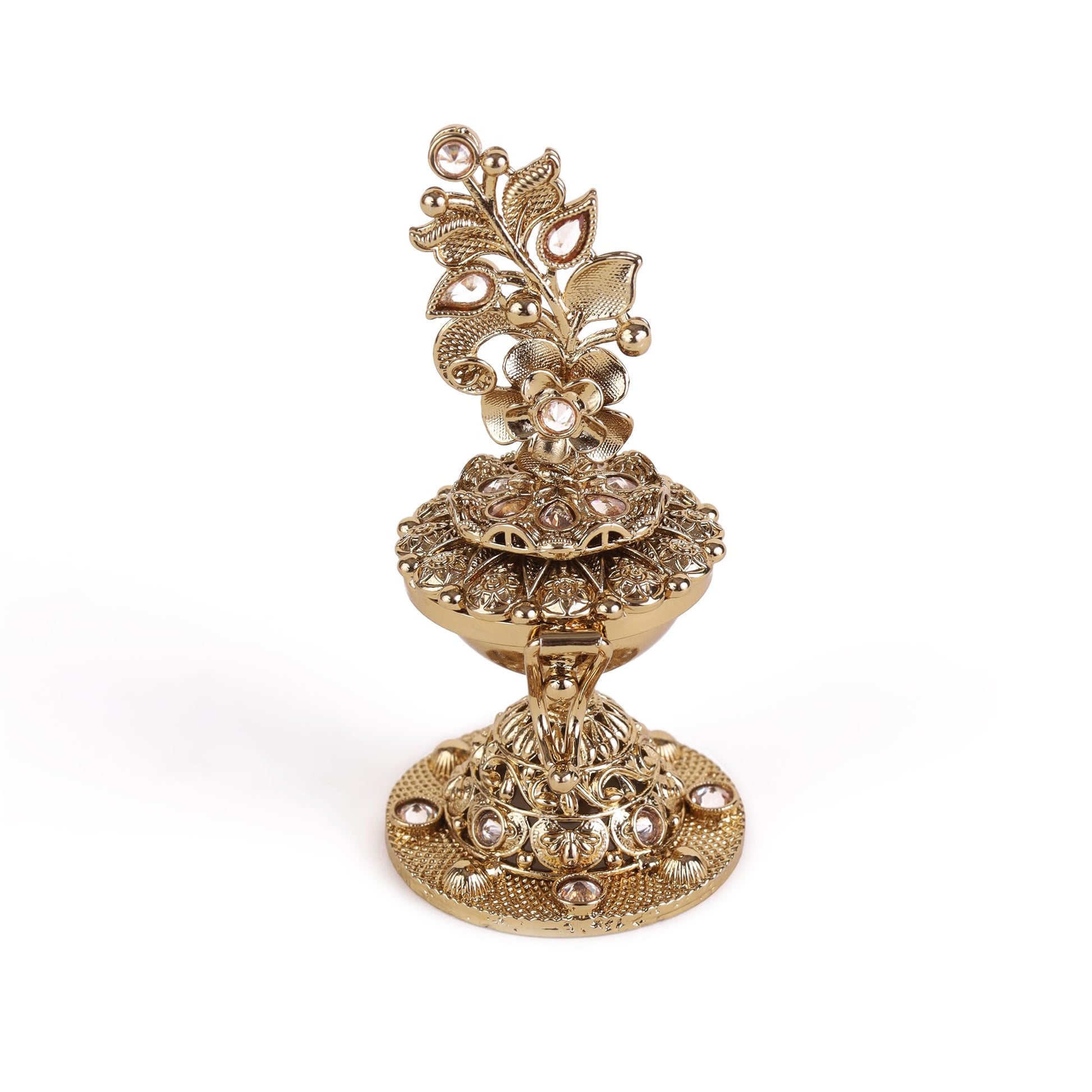 Saloni Fashion Jewellery Traditional Leaf and Flower Design Antique Gold Plated Brass Sindoor Dani/Dibbi For Women