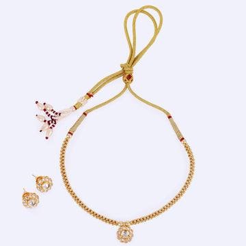 Saloni Fashion Jewellery Traditional Round Shape Golden Balls White Stone Gold Plated Choker Necklace Set For Women