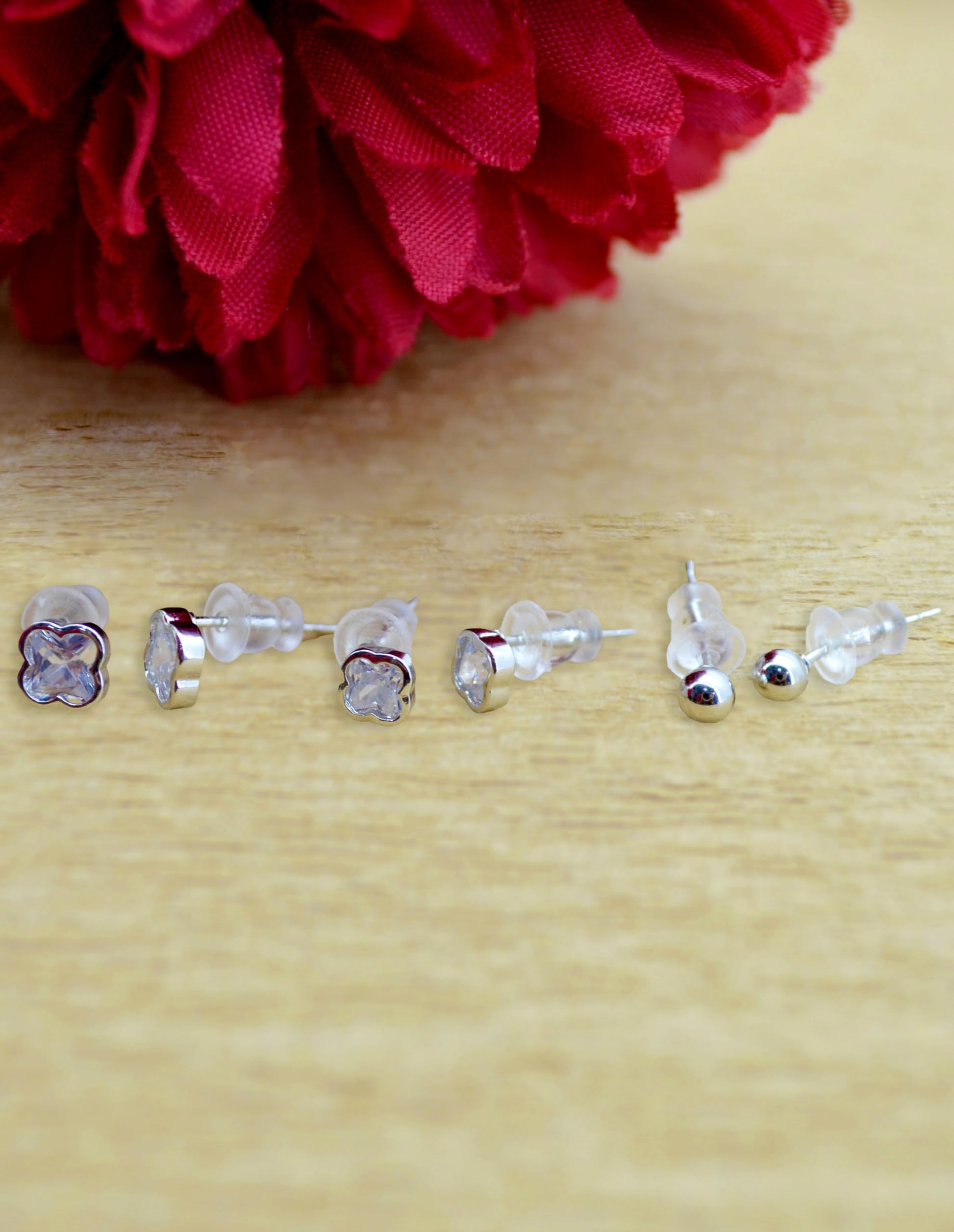 Saloni Fashion Jewellery Trendy Flower Desing Combo of 3 Silver Plated Stud Earring For Women and Girls
