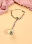 Saloni Fashion Jewellery Ethnic Flower and Oval Shape Pearl Green Kundan Stone Antique Gold Plated Set of 2 Brass Hathpaan(Hathphool) For Women and Girls - view 5