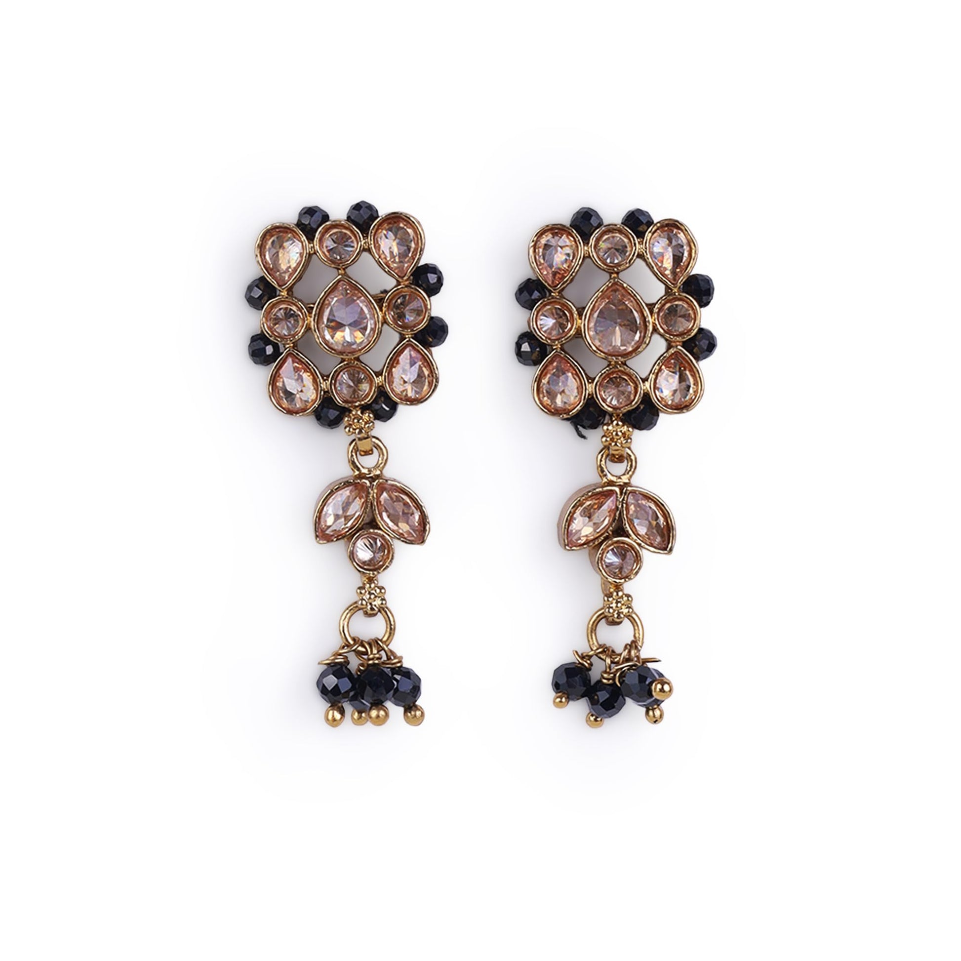 Saloni Fashion Jewellery Flower Design Black Beads Gold Plated Brass Dangle Earring For Women