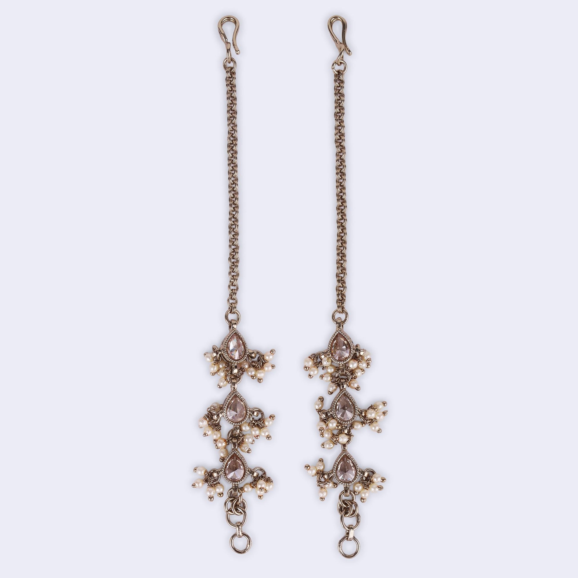 Saloni Fashion Jewellery Traditional Oval Shape Long Chain Gold Plated Set of 2 Pearl Ear-Chain(Kaanchain) For Women