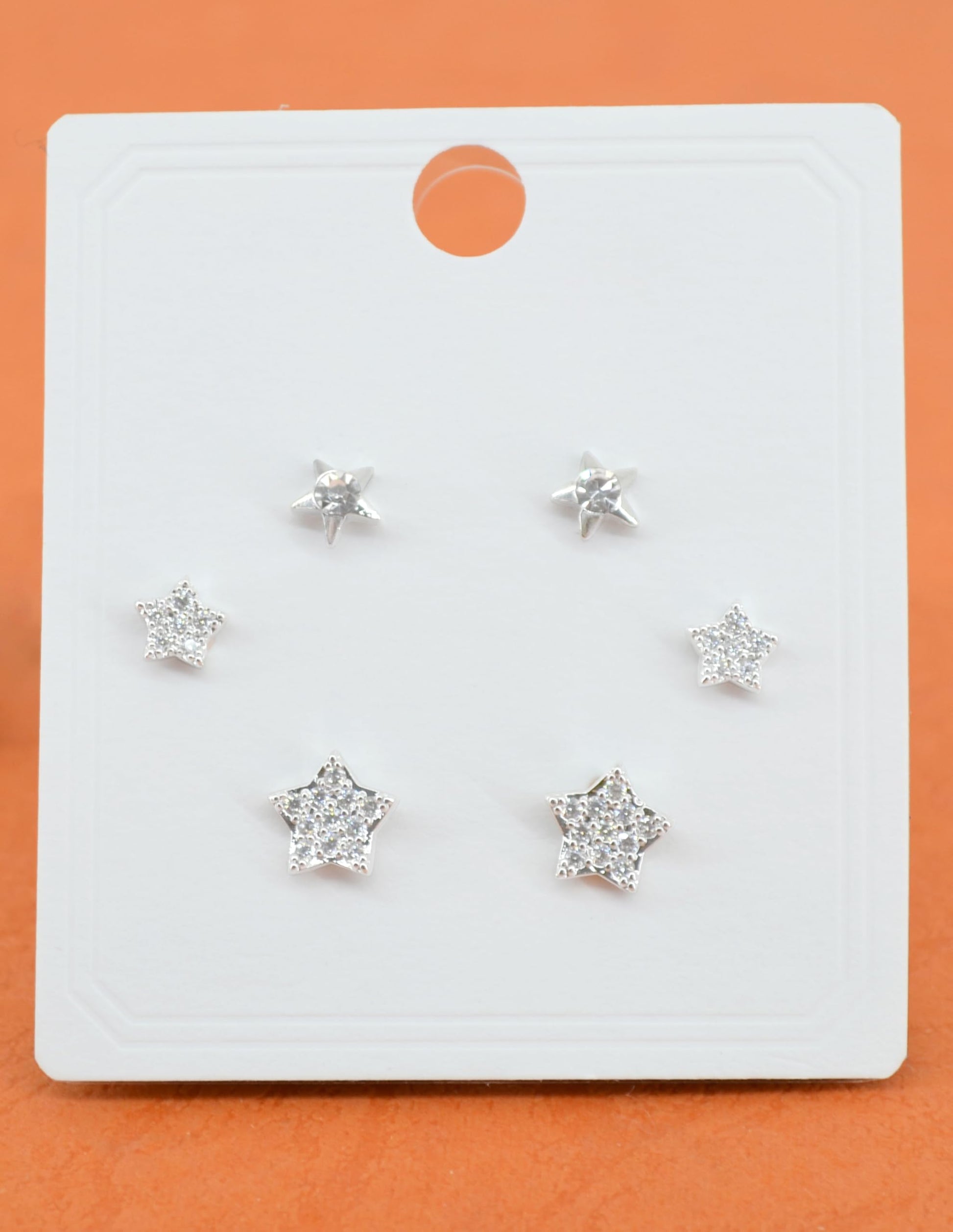 Saloni Fashion Jewellery Fine Star Design CZ Brass Silver Plated Set of 3 Combo Stud Earring For Women and Girls
