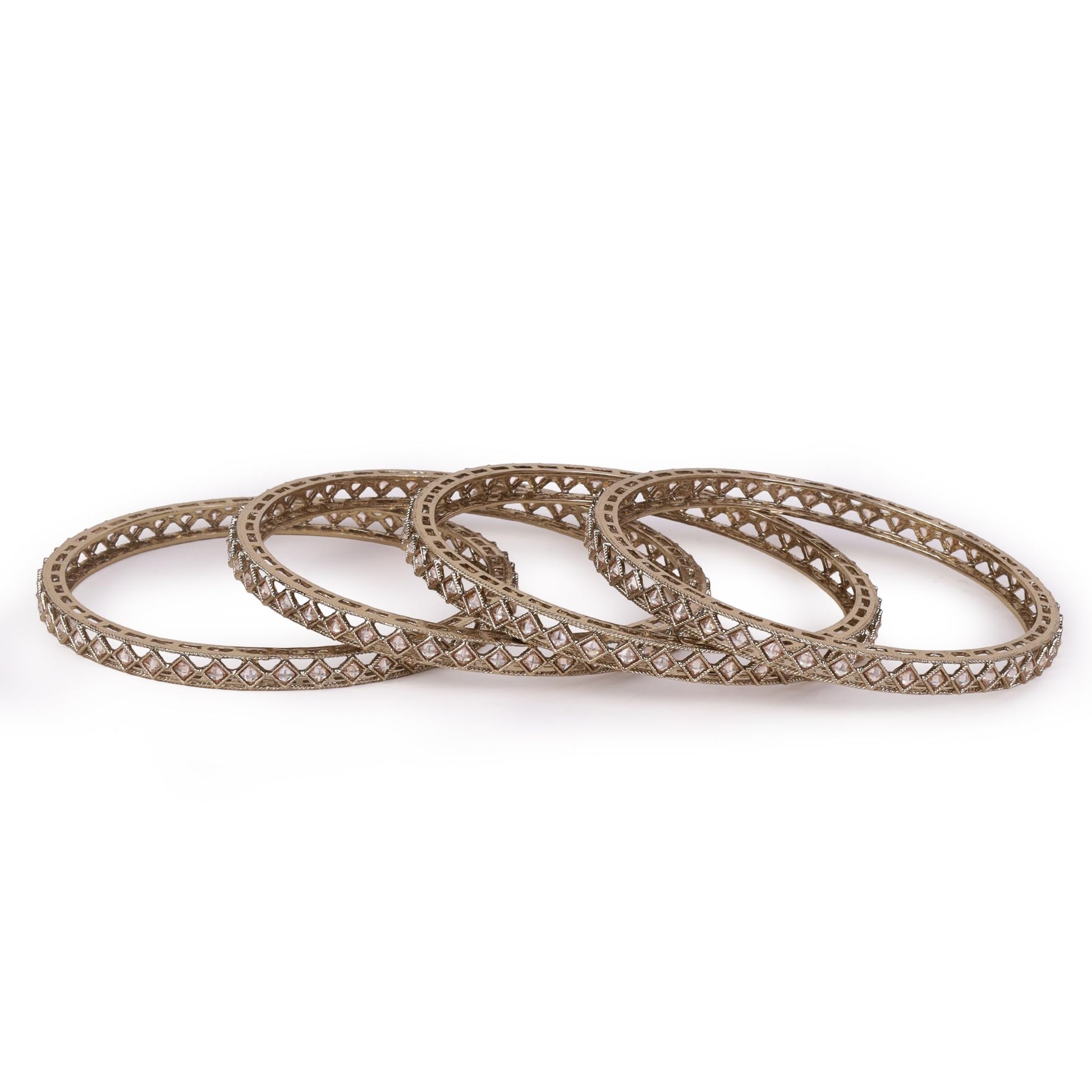Saloni Fashion Jewellery Delightful Rectangle Brown Crystal Antique Gold Plated Set Of 4 Bangles For Women