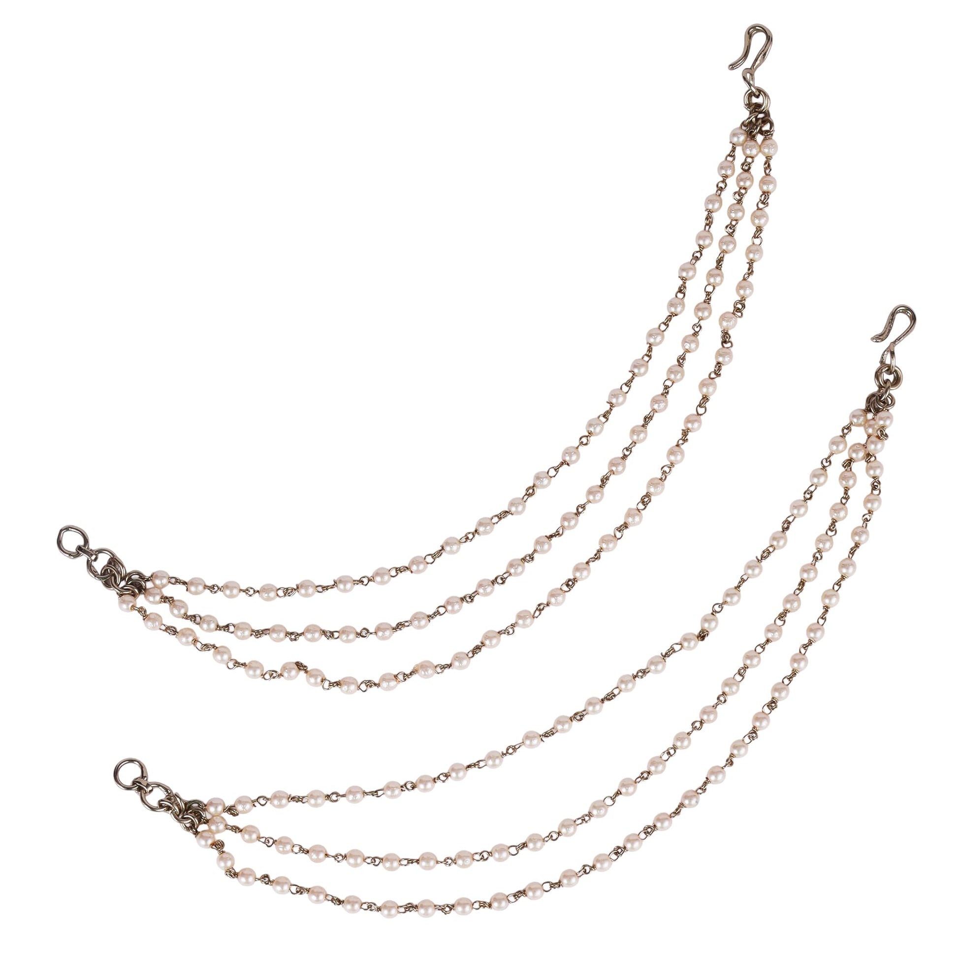 Saloni Fashion Jewellery Inspired Pearl 3 String Gold Plated Combo Set of 2 Ear-Chain(Kaan Chain) For Women