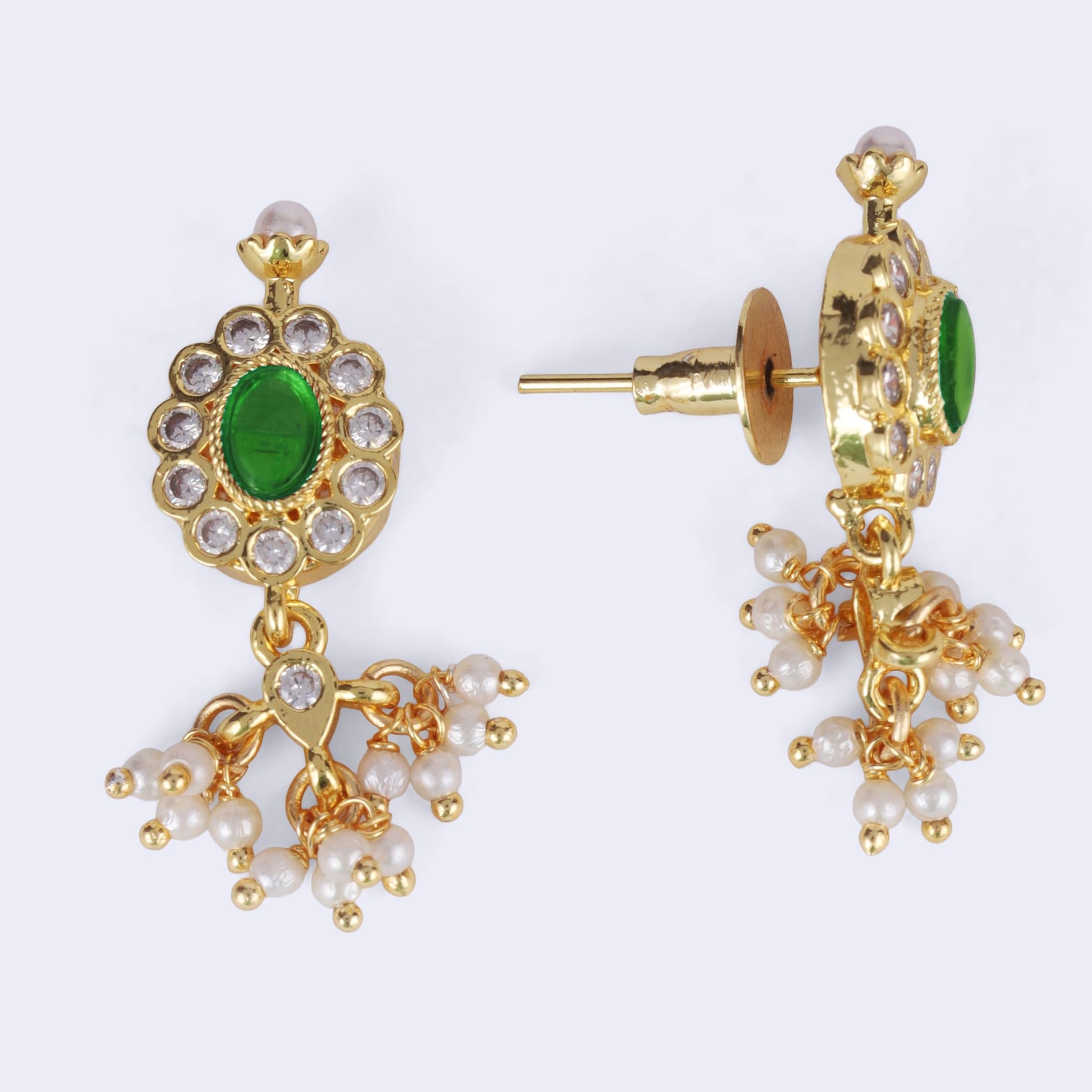 Saloni Fashion Jewellery Lovely Round Shape and Small Golden Ball Green Kundan Stone Antique Gold Plated Brass Choker Necklace Set For Women and Girls