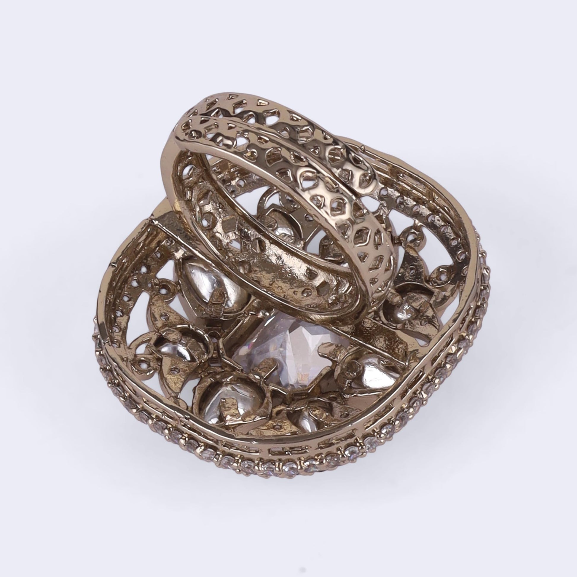 Saloni Fashion Jewellery Astonish Round and Oval Shape Gold Plated Adjustable Finger Ring For Women and Girls