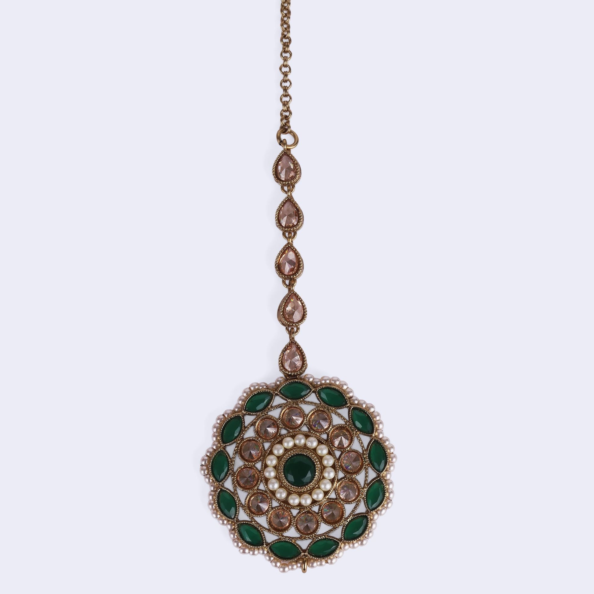 Saloni Fashion Jewellery Trendy Round and Oval Shape Gold Plated Maang Tikka For Women and Girls