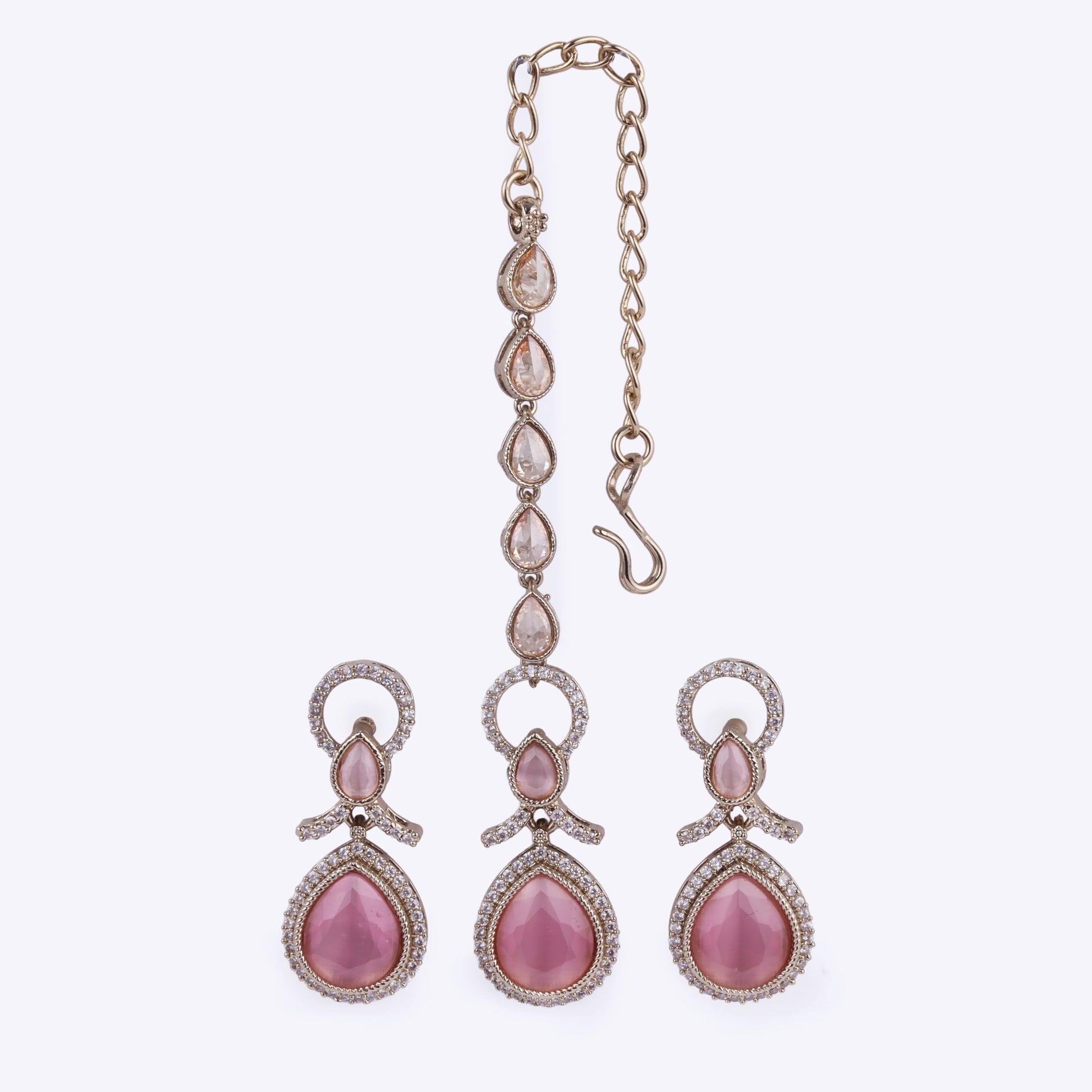 Saloni Fashion Jewellery Astonish Round and Oval Shape Gold Plated Dangle Earring With Maangtikka For Women and Girls