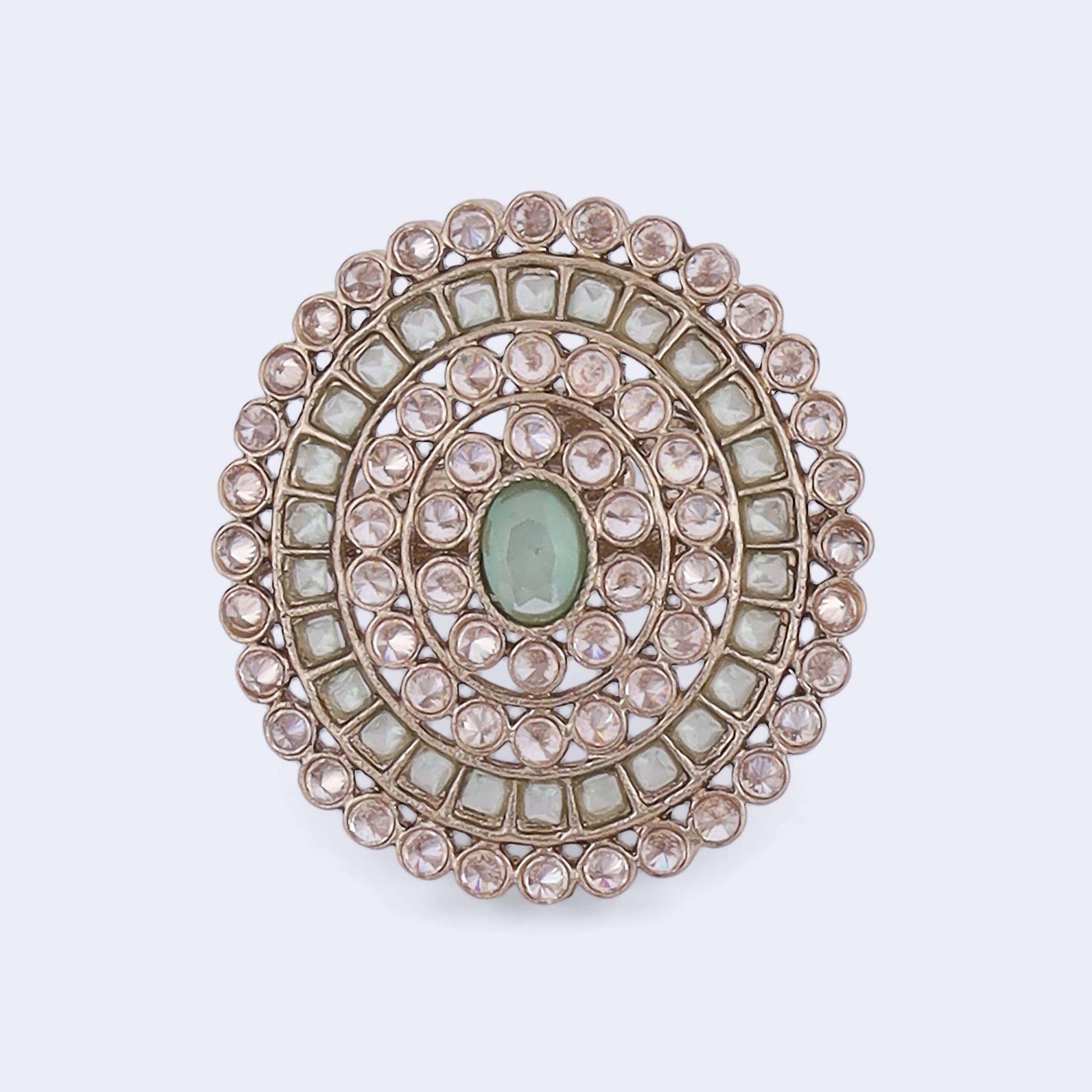 Saloni Fashion Jewellery Glimmery Round Shape Gold Plated Adjustable Finger Ring For Women