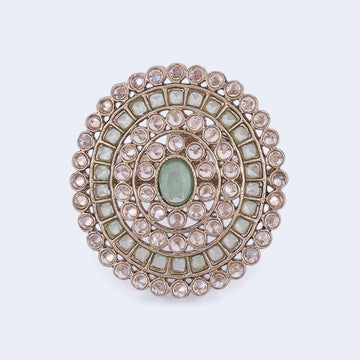 Saloni Fashion Jewellery Glimmery Round Shape Gold Plated Adjustable Finger Ring For Women